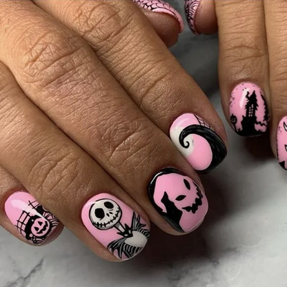 Ongles autocollants roses d'Halloween avec amour spirituel