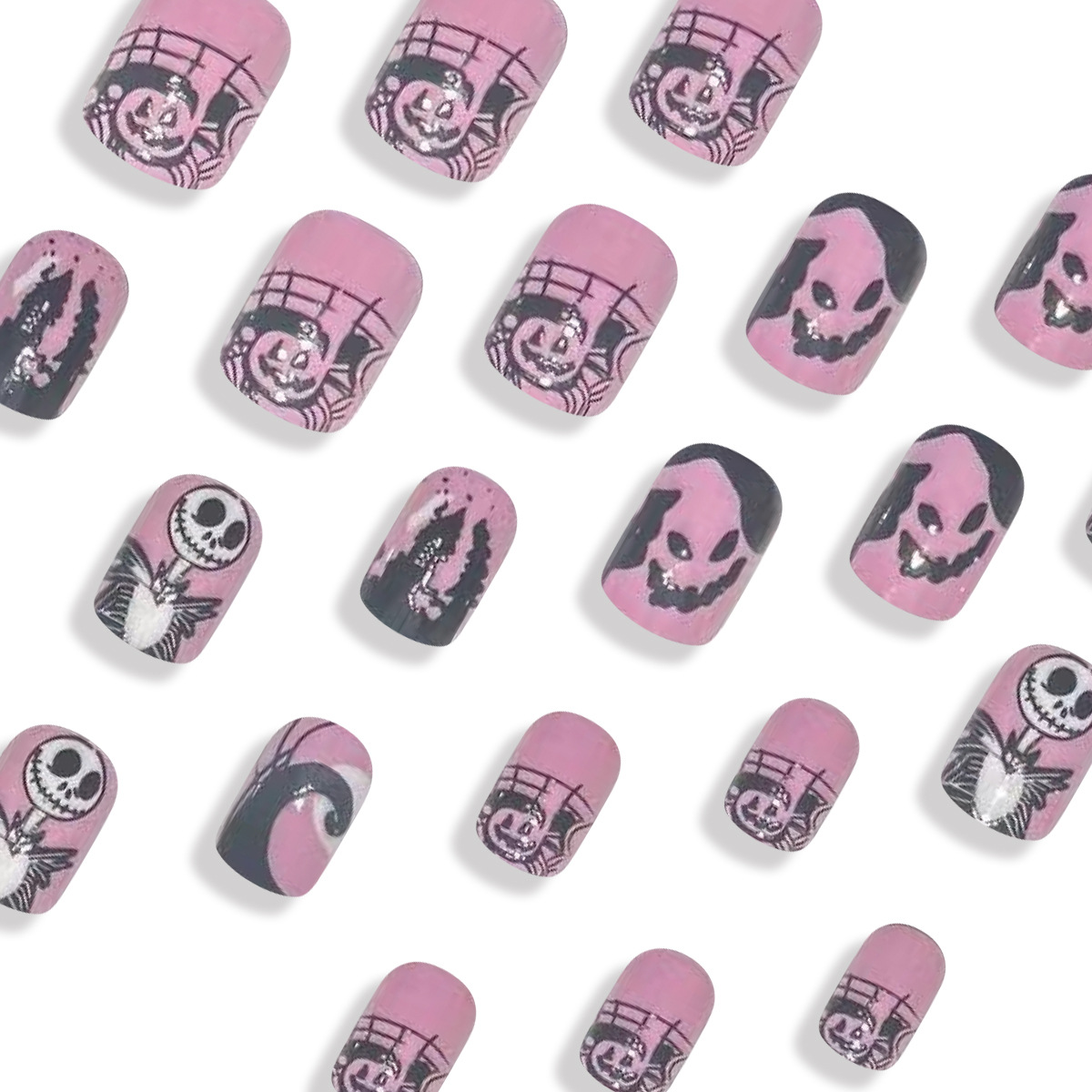 Ongles autocollants roses d'Halloween avec amour spirituel