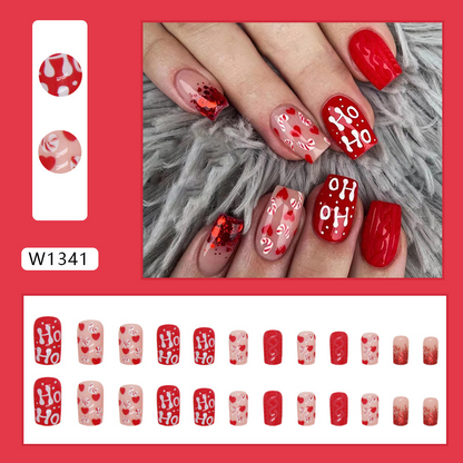 Ongles autocollants à paillettes rouge de Noël