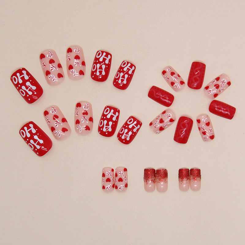 Ongles autocollants à paillettes rouge de Noël