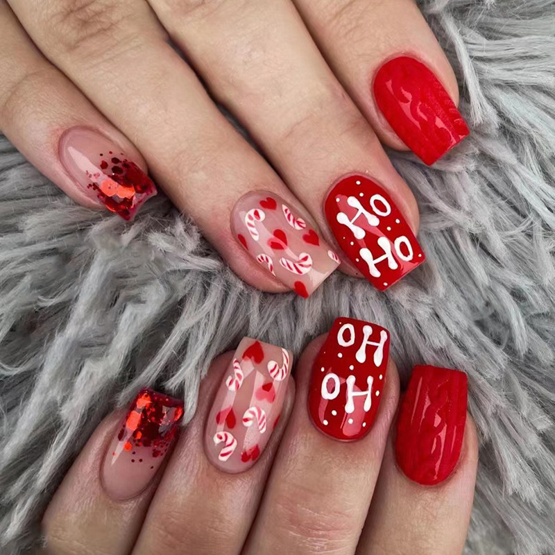 Ongles autocollants à paillettes rouge de Noël