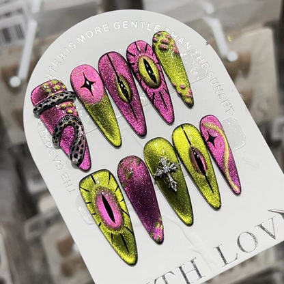 Handmade and Hand-Painted Cat Eye Press-on Nails