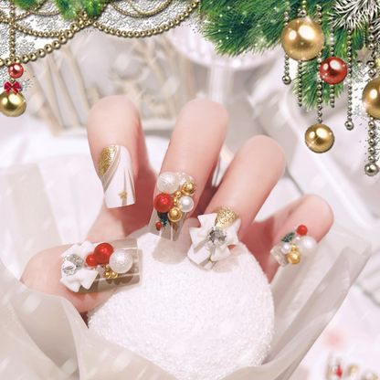 Christmas Bowknot Ball Press-on Nails