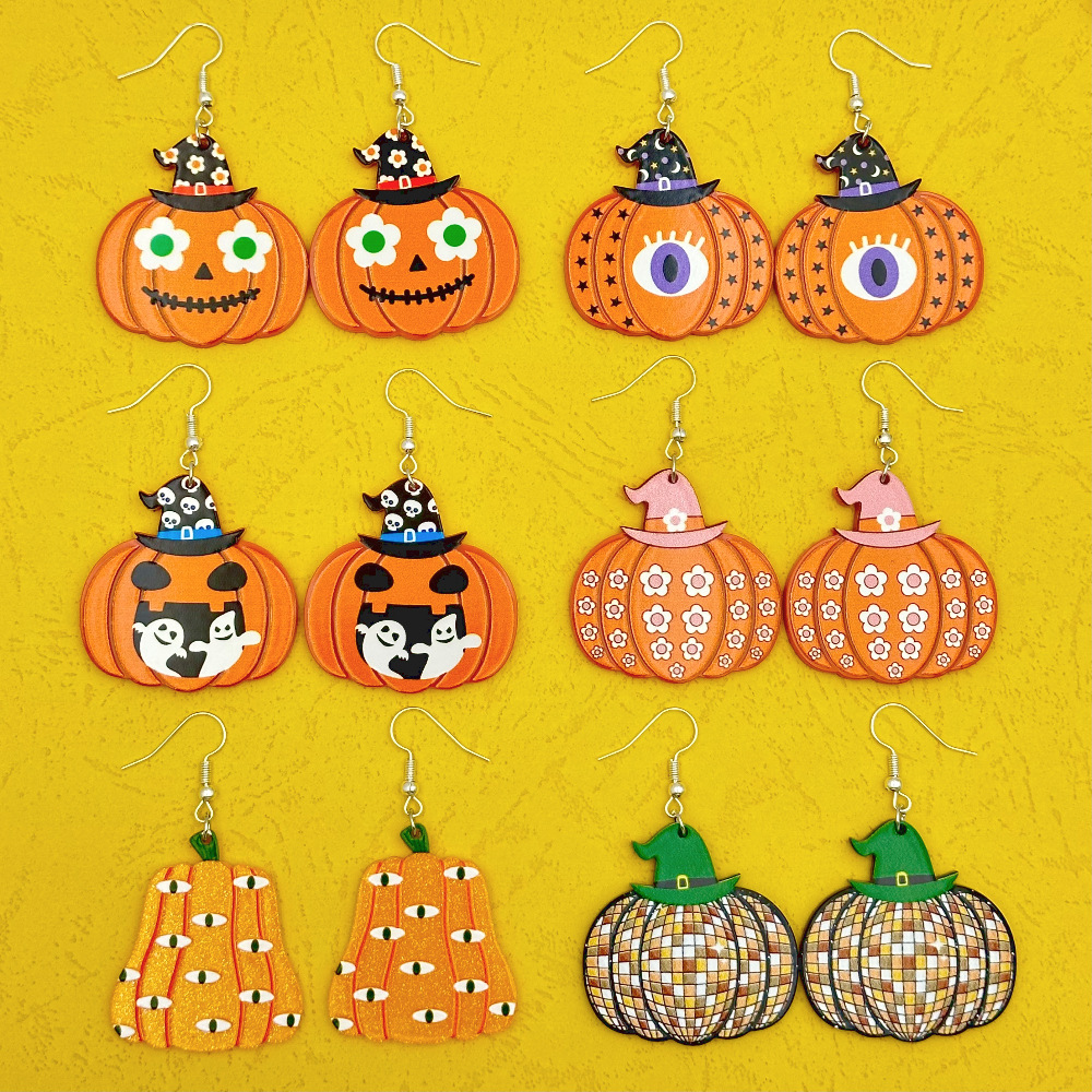 Boucles d'oreilles en forme d'œil de citrouille fantôme d'Halloween