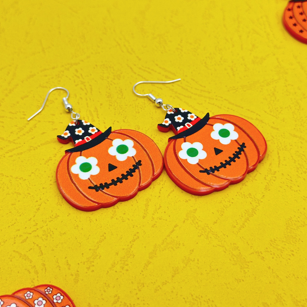 Boucles d'oreilles en forme d'œil de citrouille fantôme d'Halloween