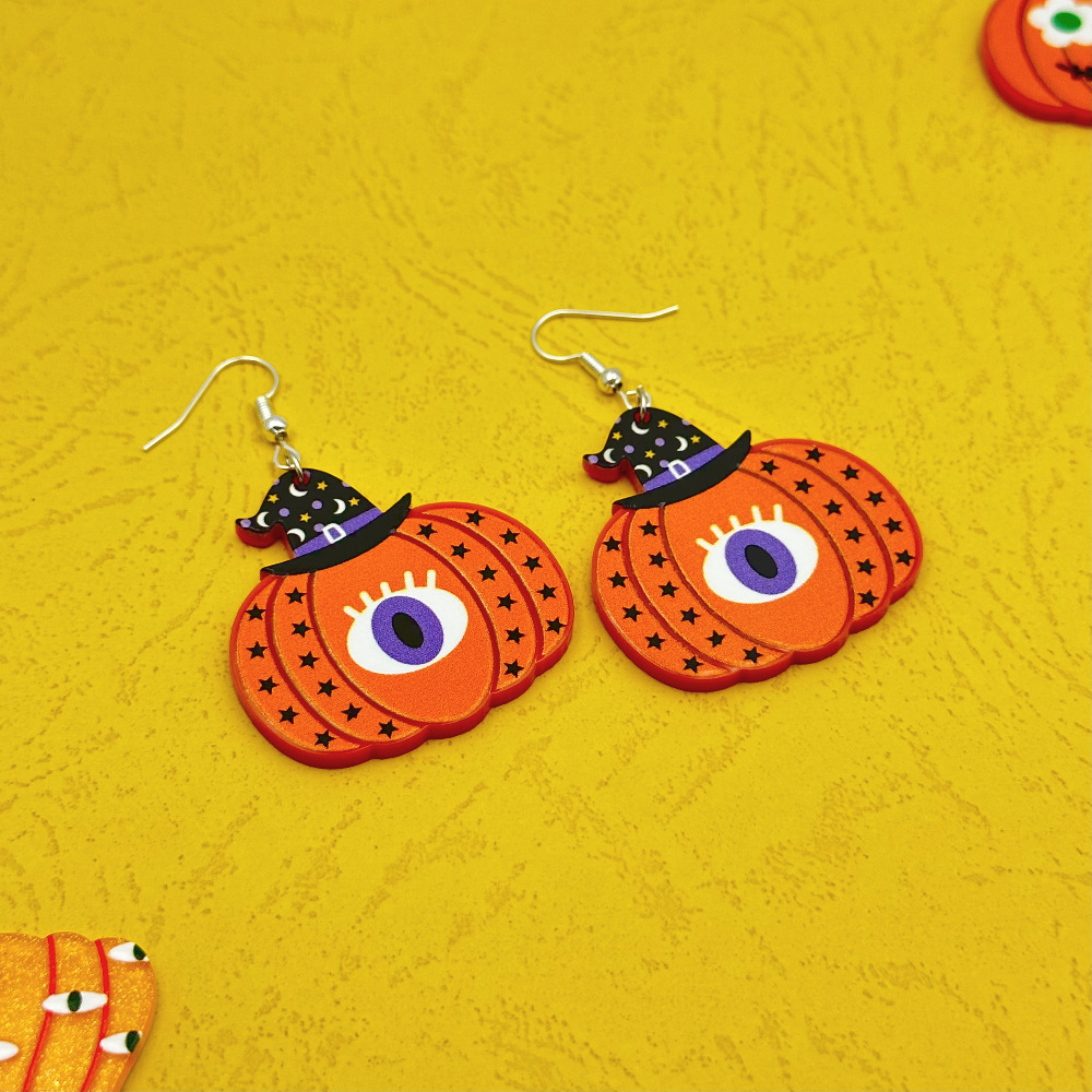 Boucles d'oreilles en forme d'œil de citrouille fantôme d'Halloween