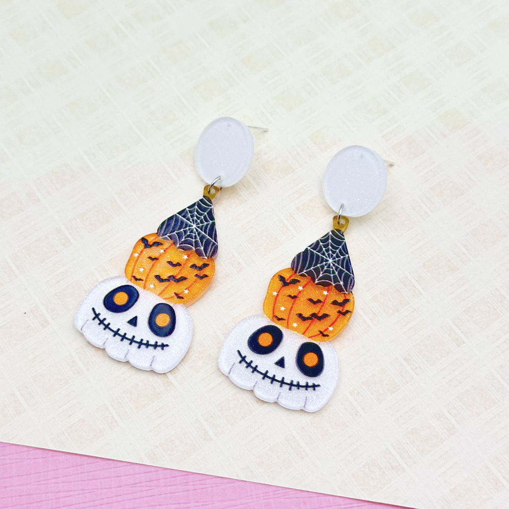 Boucles d'oreilles en forme d'œil de citrouille fantôme d'Halloween