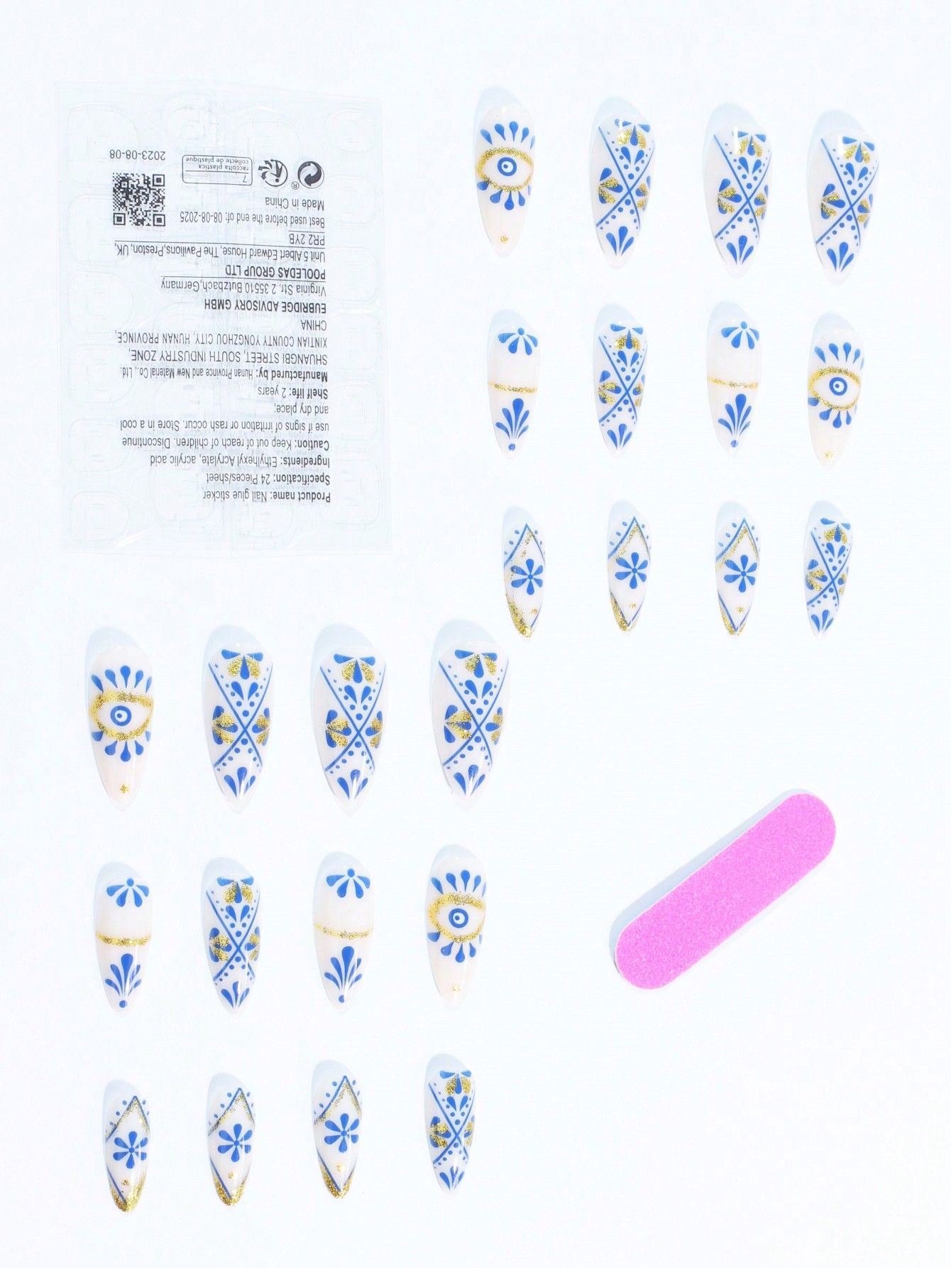 Blue Eye Gold Powder Line Press-on Nails