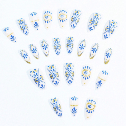 Blue Eye Gold Powder Line Press-on Nails