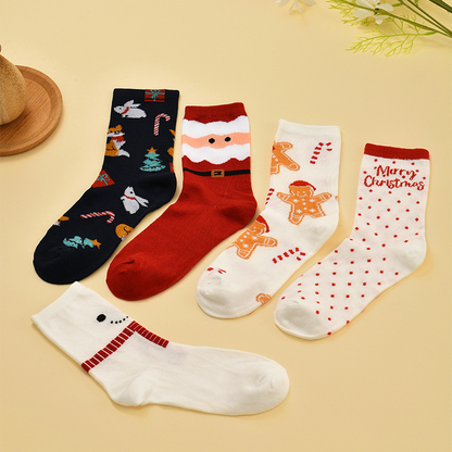 Christmas Elk Mid-Calf Socks-5 PAIRS SET