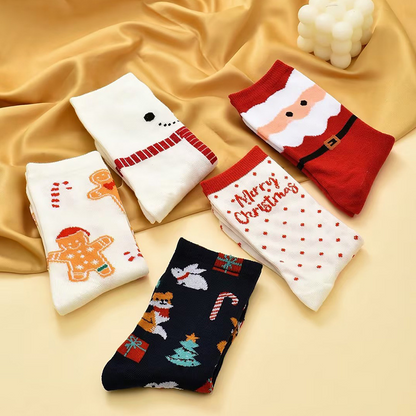 Christmas Elk Mid-Calf Socks-5 PAIRS SET