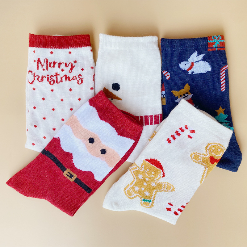 Chaussettes mi-mollet motif élan de Noël - LOT DE 5 PAIRES