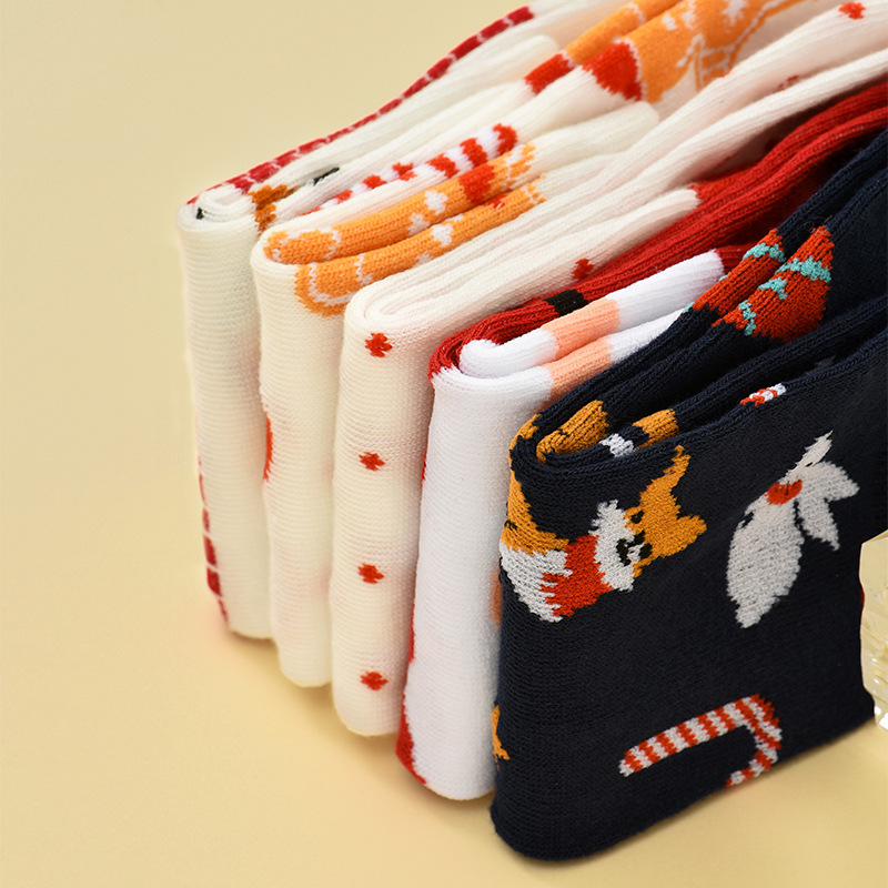 Christmas Elk Mid-Calf Socks-5 PAIRS SET