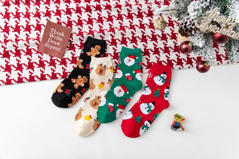 Christmas David's Deer Snowman Gingerbread Man Female Middle Tube Socks