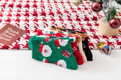 Chaussettes tube moyennes pour femme avec bonhomme de neige et cerf de David de Noël