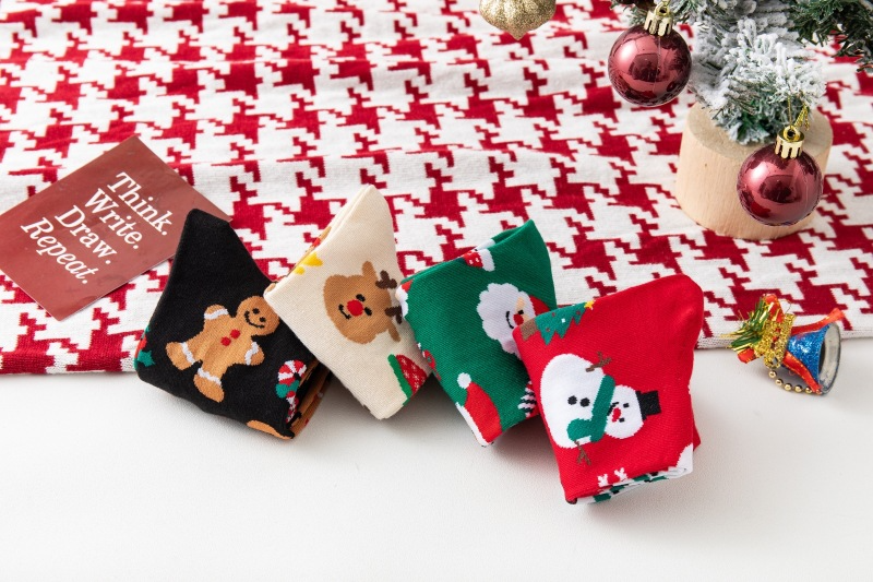 Christmas David's Deer Snowman Gingerbread Man Female Middle Tube Socks