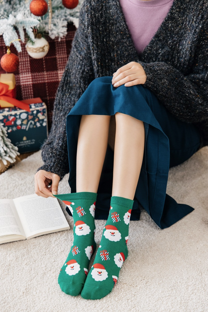 Chaussettes tube moyennes pour femme avec bonhomme de neige et cerf de David de Noël