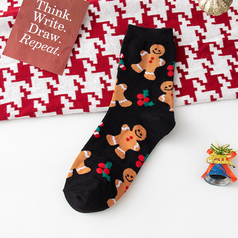 Chaussettes tube moyennes pour femme avec bonhomme de neige et cerf de David de Noël