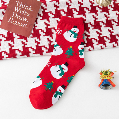 Christmas David's Deer Snowman Gingerbread Man Female Middle Tube Socks