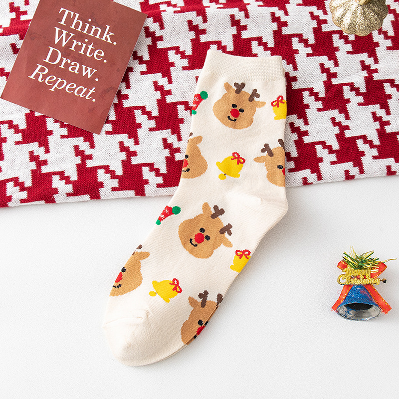 Christmas David's Deer Snowman Gingerbread Man Female Middle Tube Socks