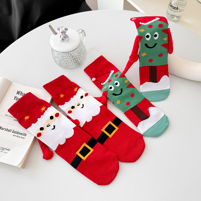 Chaussettes longues magnétiques pour couple de chaussettes à main de Noël