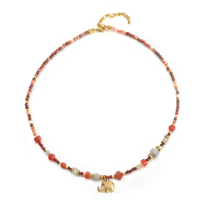 Collier rétro en pierre naturelle rouge Ankela