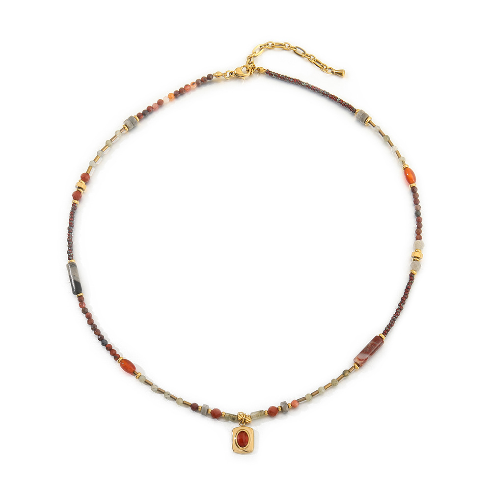 Collier rétro en pierre naturelle rouge Ankela