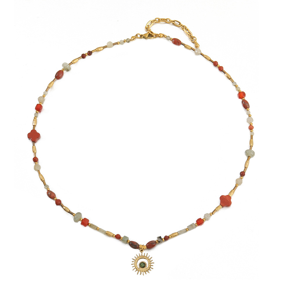 Collier rétro en pierre naturelle rouge Ankela