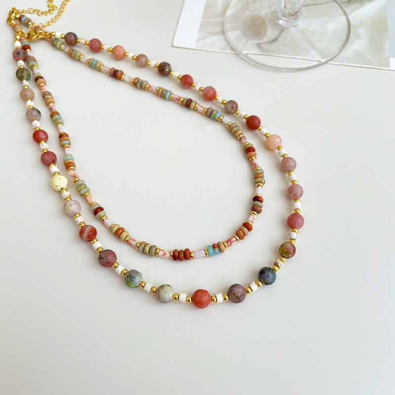 Collier double en pierre naturelle couleur dopamine