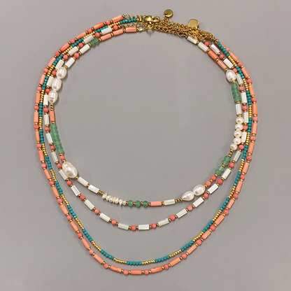 Colorful Natural Stone Tube Beads Beaded Necklace