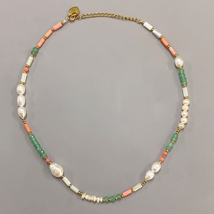 Colorful Natural Stone Tube Beads Beaded Necklace