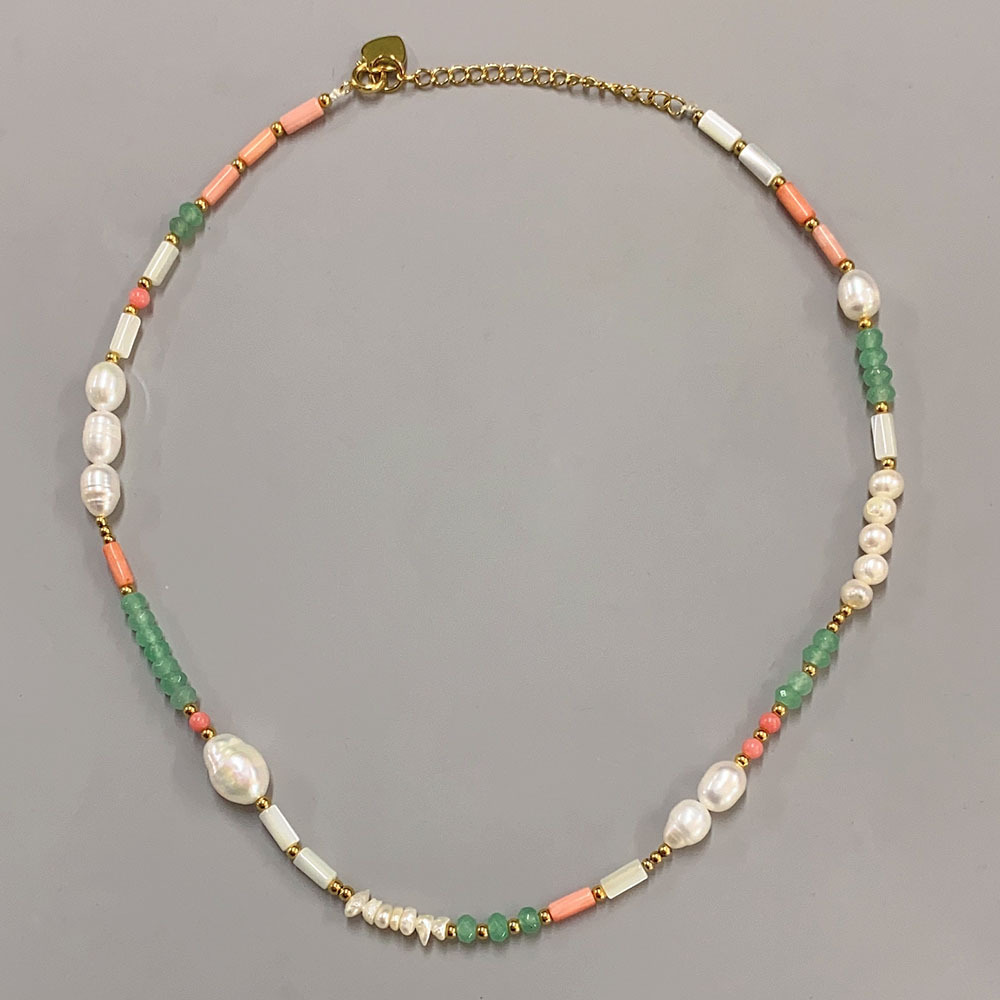 Colorful Natural Stone Tube Beads Beaded Necklace