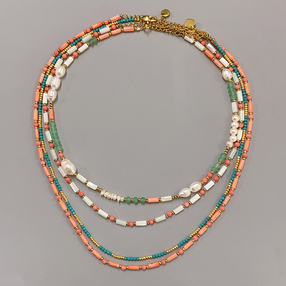 Colorful Natural Stone Tube Beads Beaded Necklace