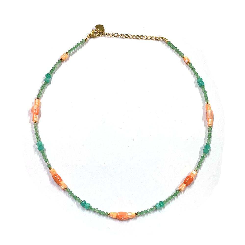 Colorful Natural Stone Tube Beads Beaded Necklace