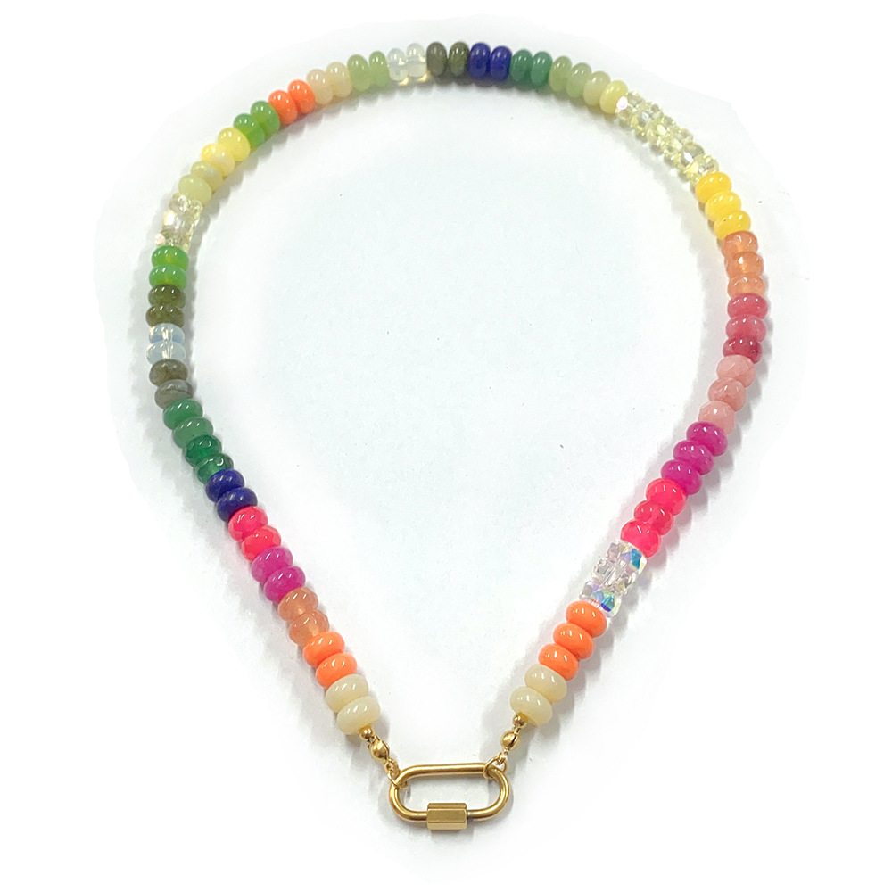 Collier en pierre naturelle arc-en-ciel avec chaîne de clavicule