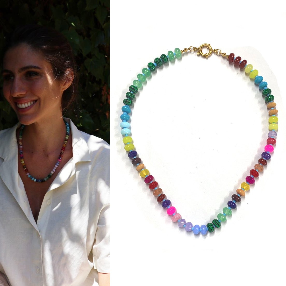 Rainbow Natural Stone Necklace Clavicle Chain