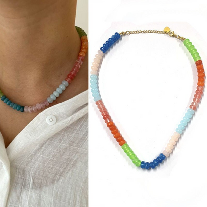 Collier en pierre naturelle arc-en-ciel avec chaîne de clavicule