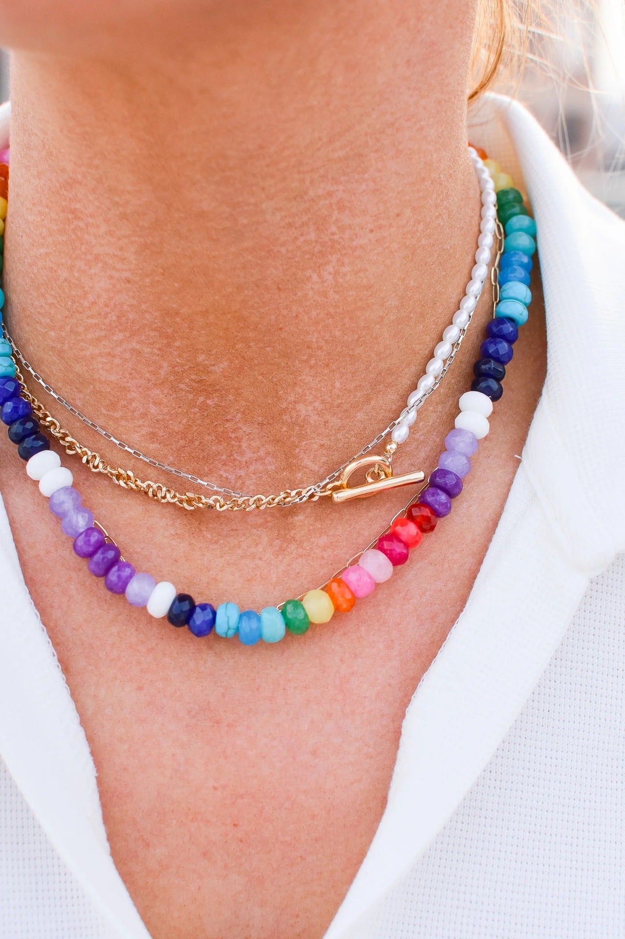 Rainbow Natural Stone Necklace Clavicle Chain