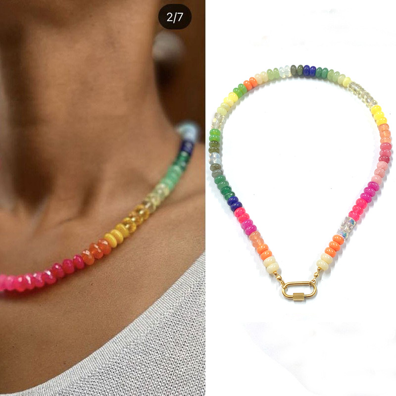 Collier en pierre naturelle arc-en-ciel avec chaîne de clavicule