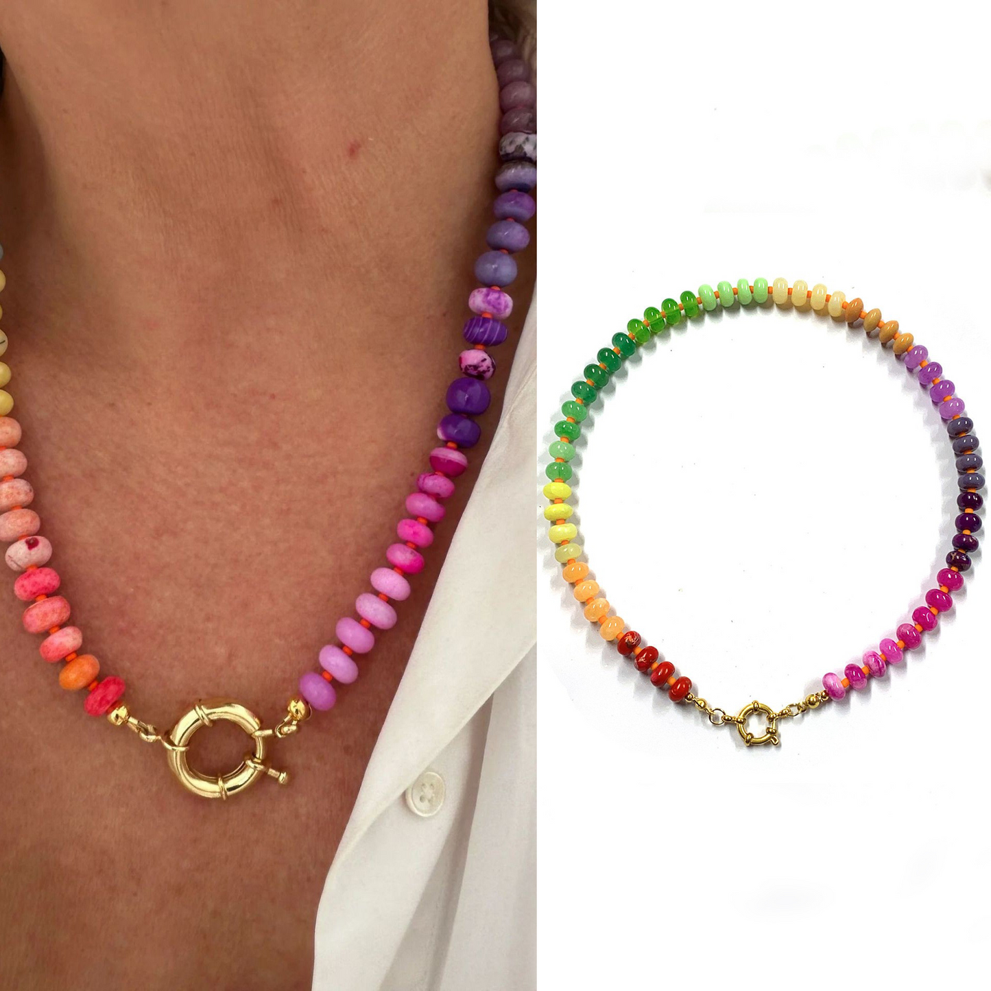 Rainbow Natural Stone Necklace Clavicle Chain