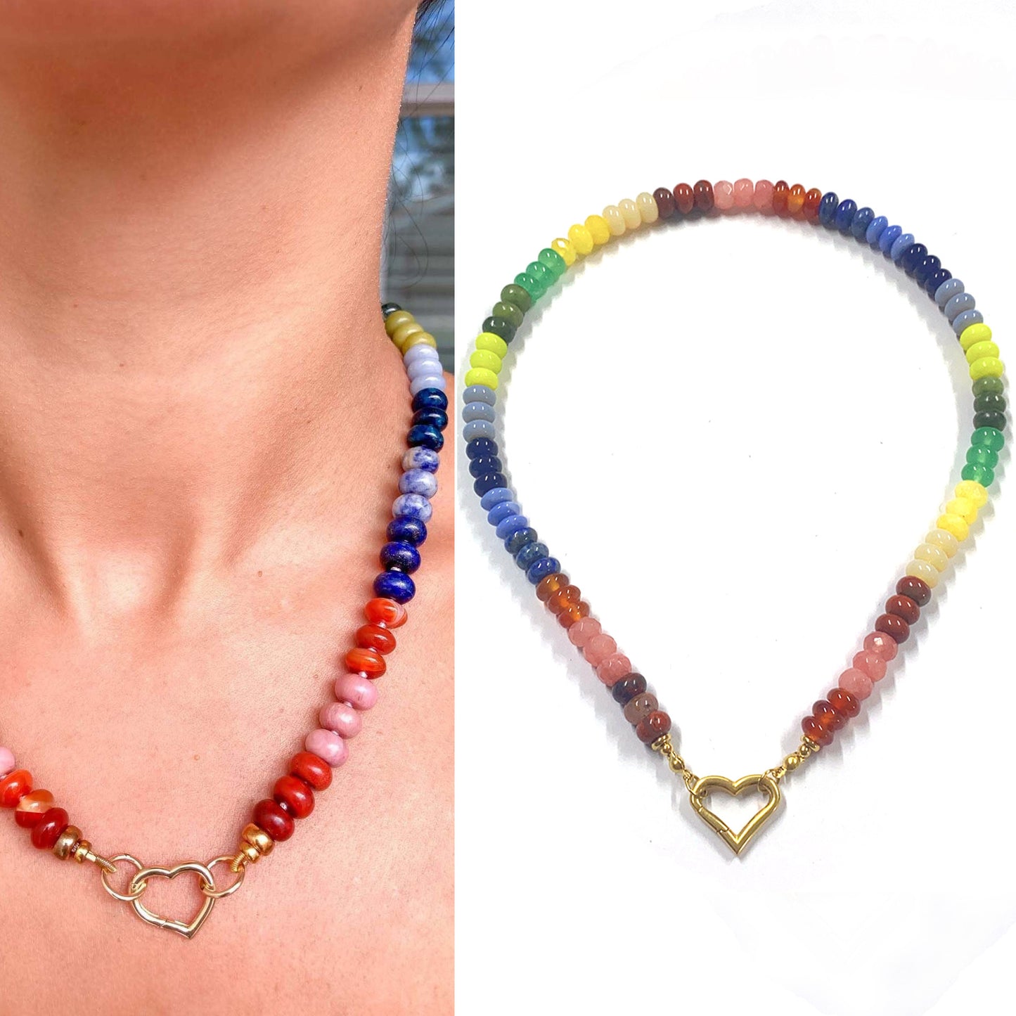 Collier en pierre naturelle arc-en-ciel avec chaîne de clavicule