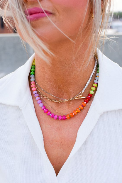 Rainbow Natural Stone Necklace Clavicle Chain