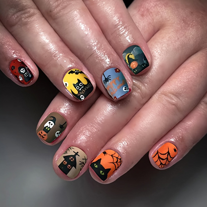 Ongles autocollants en toile d'araignée et citrouille fantôme pour Halloween