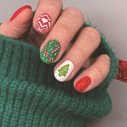 Christmas Tree Cane Press-on Nails