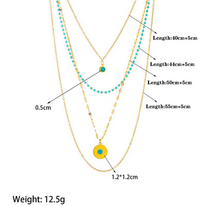 Irregular Titanium Steel round Turquoise Pendant Necklace