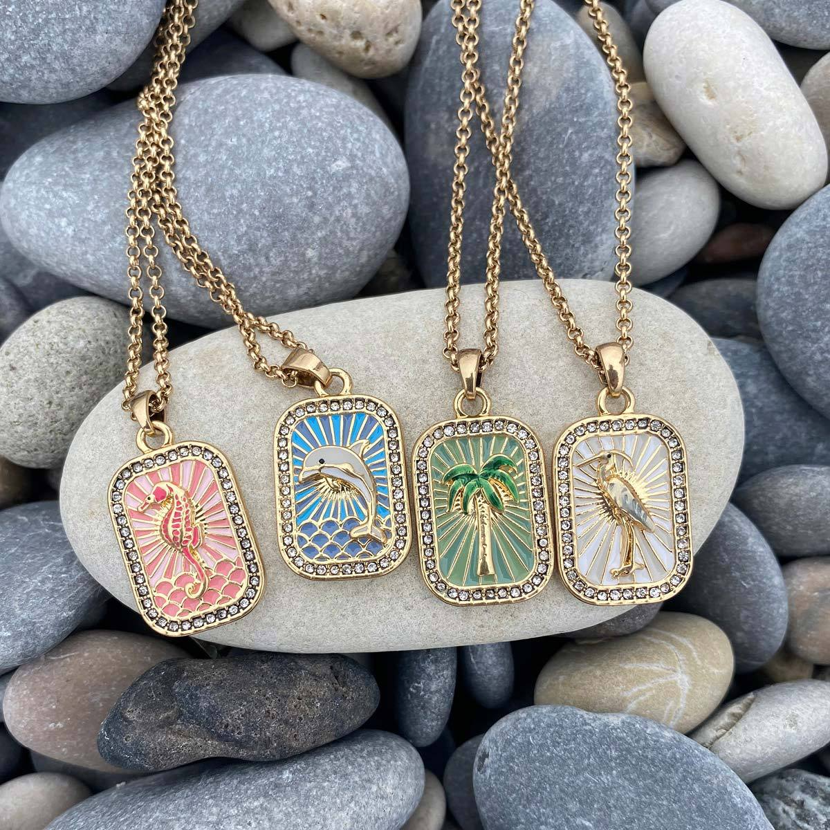 Color Tarot Necklace Square Embedded Zirconium Clavicle Chain