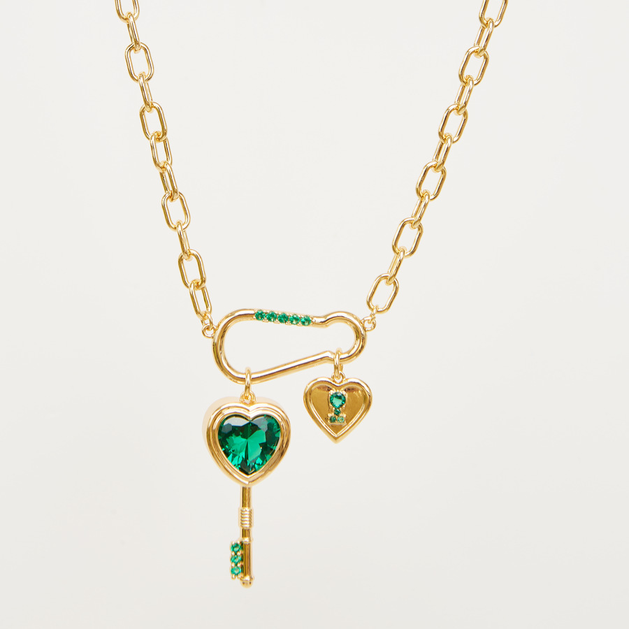 Emerald Love Key Pendant Necklace