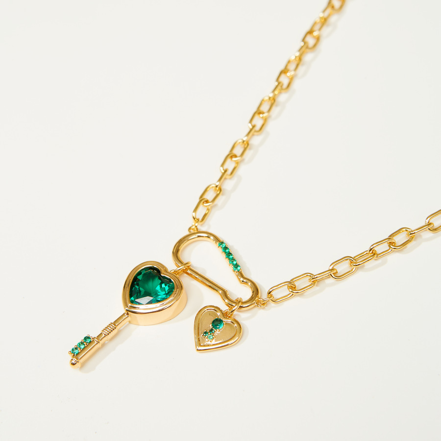 Emerald Love Key Pendant Necklace