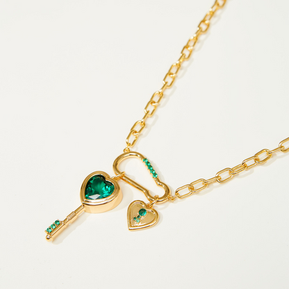 Emerald Love Key Pendant Necklace